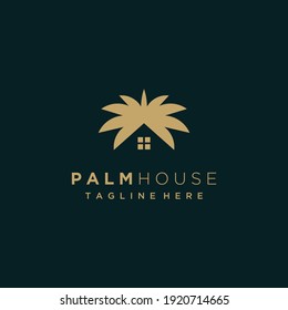 Minimalist palm house gold logo design vector icon illustration	