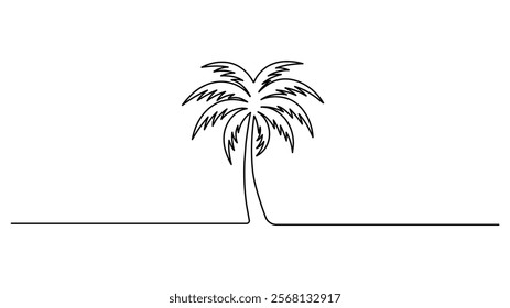 Minimalist palm tree Continuous One Line Drawing , Hand drawn vector art