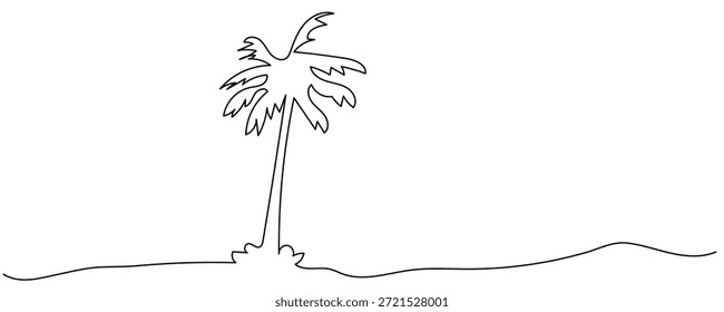 Minimalista palmeira contínua arte de uma linha para o design tropical. centenário, pacífico, sereno, calmo, símbolo relaxante. ilustração vetorial.