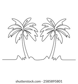 Minimalist Palm Tree Line Art Tropical Beach Illustration