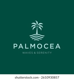 Minimalist Palm Tree Ocean Logo – Clean palm tree and ocean lines for a calm tropical logo.