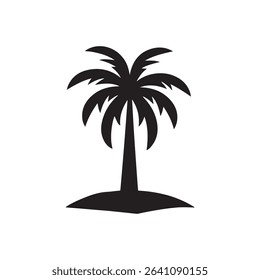 Minimalist Palm Tree Silhouette with Curved Trunk Black and White Vector Icon