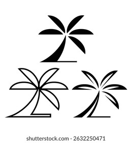 Minimalist Palm Tree Vector Icons, Tropical Black Silhouettes Set.
