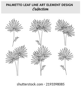 Minimalist Palmetto Flower Hand Drawn Vector Illustration Set. Flowers Sketch Drawing on White Background.