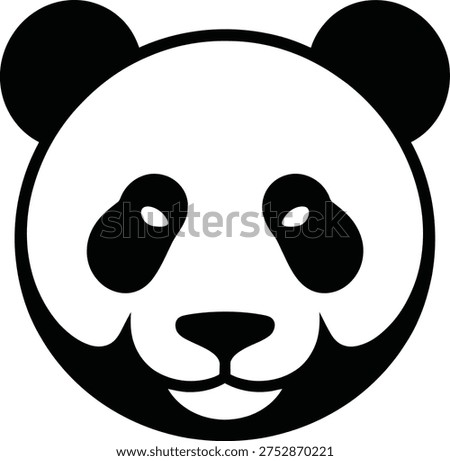 Minimalist panda head icon, black and white stylized giant panda face logo vector illustration