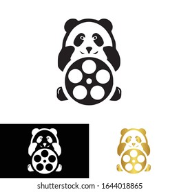 Minimalist Panda Silhouette with Film Reel for Logo