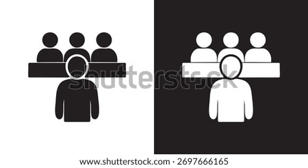 Minimalist Panel Discussion Icon with Standing Presenter and Seated Silhouettes in Black