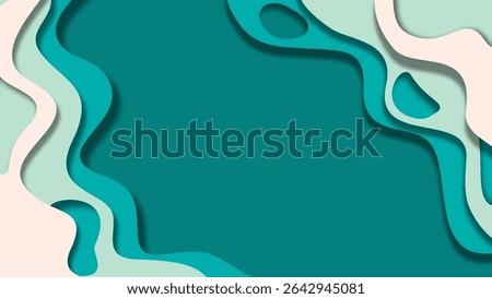 minimalist paper cut beach background vector in white and teal waves