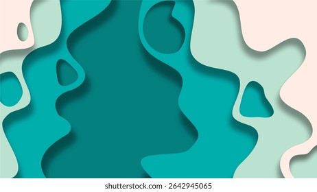 minimalist paper cut wave background vector in white and teal ocean tones
