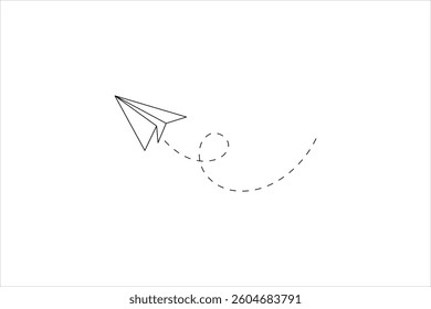 Minimalist paper plane journey in a flaying  single line art design 
