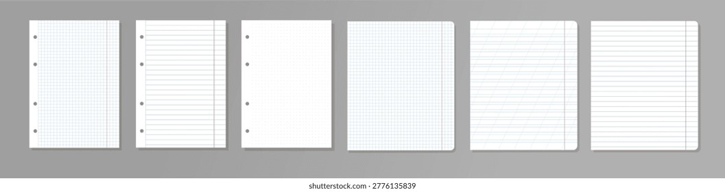 Minimalist Paper Refill Sheets Vector Set of Blank Notebook Pages with Dot Grid Square and Lined Rulings for Academic Planning and Stationery Design