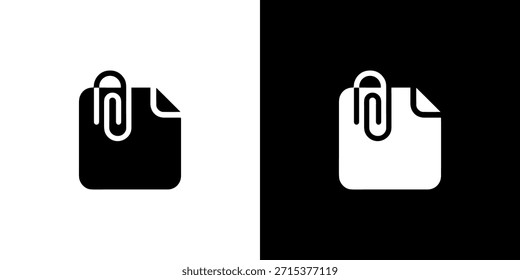 Clip de papel minimalista y forma de documento con icono de borde doblado en blanco y negro