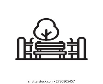minimalist park bench and tree flat design vector illustration