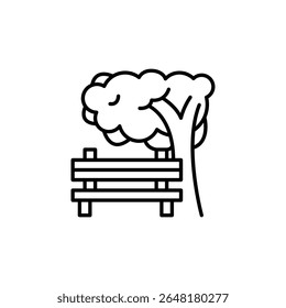 Banco De Parques Minimalista Sob Uma Ilustração De Vetor De Contorno De Árvore