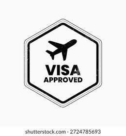 Ícone minimalista do vetor do carimbo do passaporte com o texto aprovado do avião e do visto isolado no projeto de fundo branco