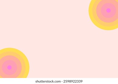 Minimalist pastel abstract background featuring circular gradient elements in pink and yellow. Ideal for digital marketing, presentations, invitations, or print designs. High-quality vector.