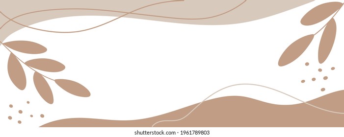 Minimalist pastel background with abstract shapes and leaves. Background in earthy trending colors