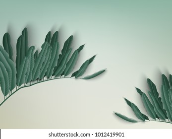 Minimalist pastel green leaves on light green background with shadow