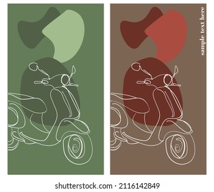 Minimalist pastel motorcycle line art. Editable vector illustration with room for text.