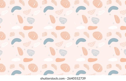 Minimalist pastel seamless pattern with textured doodles