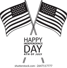 Minimalist Patriotic Design Featuring Crossed Flags and July Message