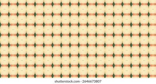 Minimalist pattern in cream, green, and orange with diamond-shaped symmetry. Ideal for calm, abstract backgrounds or modern textile designs.