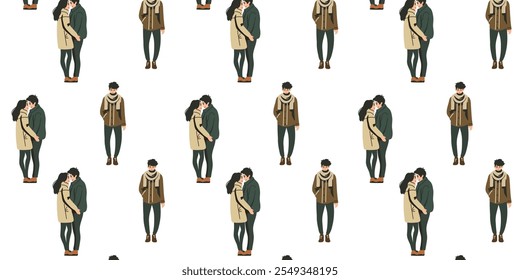 minimalist pattern with hugging couples and solitary figures