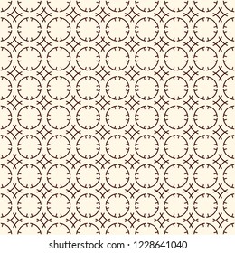Minimalist pattern. Repeated segmented circles abstract ornament. Geometric figures wallpaper. Modern background.  Simple digital paper, textile print. Seamless surface design. Vector illustration