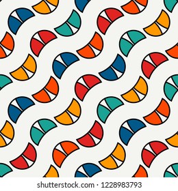 Minimalist pattern. Repeated segmented circles abstract ornament. Geometric figures wallpaper. Modern background.  Simple digital paper, textile print. Seamless surface design. Vector illustration