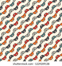 Minimalist pattern. Repeated segmented circles abstract ornament. Geometric figures wallpaper. Modern background.  Simple digital paper, textile print. Seamless surface design. Vector illustration