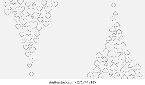 Minimalist pattern of small heart outlines drifting like bubbles across a light gray background in two vertical clusters.