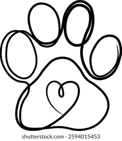 Minimalist Paw Print with Heart Line Art Vector