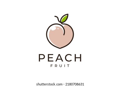 Minimalist Peach logo design with line art style color Vector