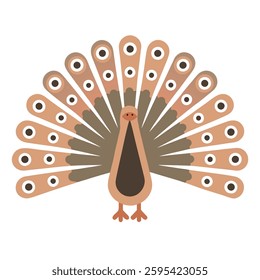 Minimalist Peacock Illustration with Open Tail Feathers