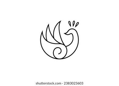 minimalist peacock line art logo design