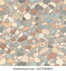 Minimalist Pebble Stones or Cobblestones Seamless Texture Pattern Hand Drawn Painting Illustration with Pastel Color Palette