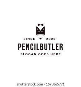 Minimalist Pencil And Butler Logo Vector Icon Template On White Background