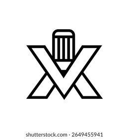 Design minimalista do logotipo do lápis e da letra X sobre fundo branco