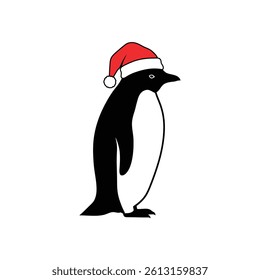 Minimalist Penguin With Santa Hat Christmas Holiday Graphic Illustration Vector