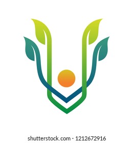 minimalist people and leaf logo design with line art style for healthy