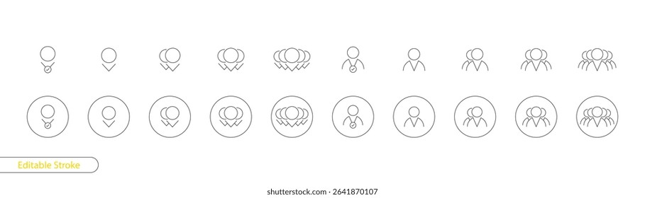 Minimalist People Line Icon Set with Editable Stroke Representing Team and Community Concepts, Isolated on White Background. Vector Illustration