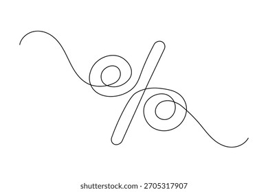 Minimalistisches Prozentsymbol durchgehende einzeilige Zeichnung, Vektorgrafik
