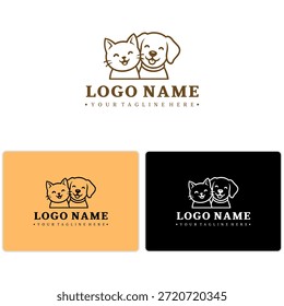 Minimalist pet logo featuring cat and dog in line-art. Perfect for use by pet hospitals, mobile vet apps, or grooming businesses.