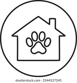 Icono minimalista del refugio del animal doméstico con un contorno delgado simple para los App del rescate animal