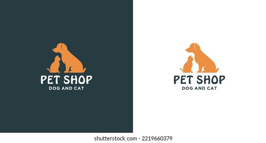 minimalist pet shop logo design. cat and dog combine