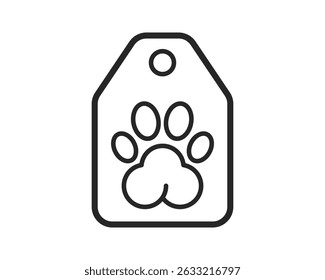 Minimalist pet tag icon with paw print. Symbol of animal care and identification. Perfect for veterinary, adoption, or petrelated designs. Clean, modern style.