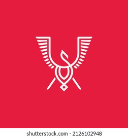 minimalist Phoenix bird fire logo design. vector art illustration