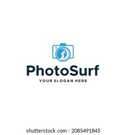 minimalist PhotoSurf lens camera wave logo design