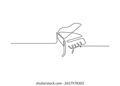 Minimalist piano drawn in a single, continuous line Elegant art White background