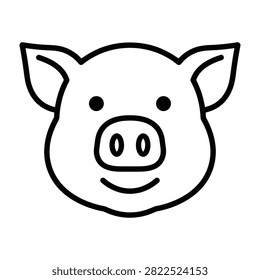 Minimalist pig head icon featuring a clean outline design. Perfect for farm branding, agricultural symbols, livestock identification, or cute animal themed projects.